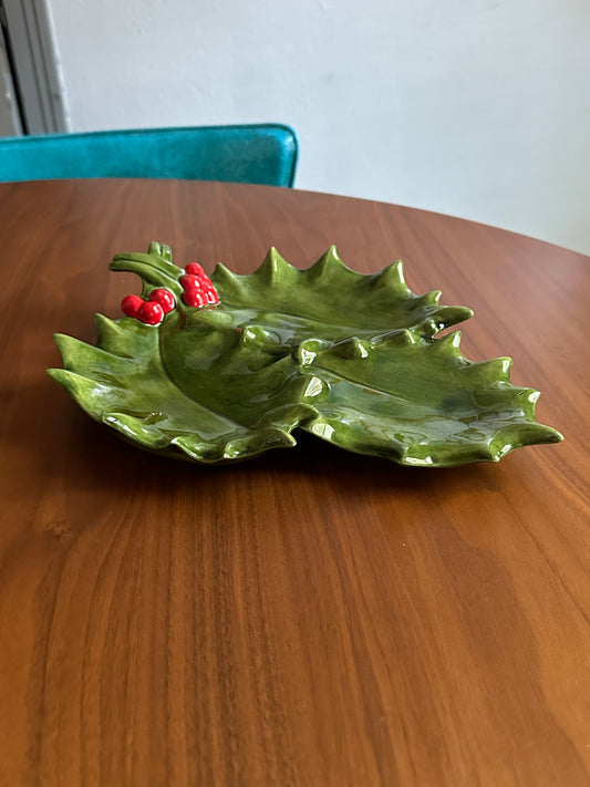 Ceramic Hollyberry 3 Section Relish Tray